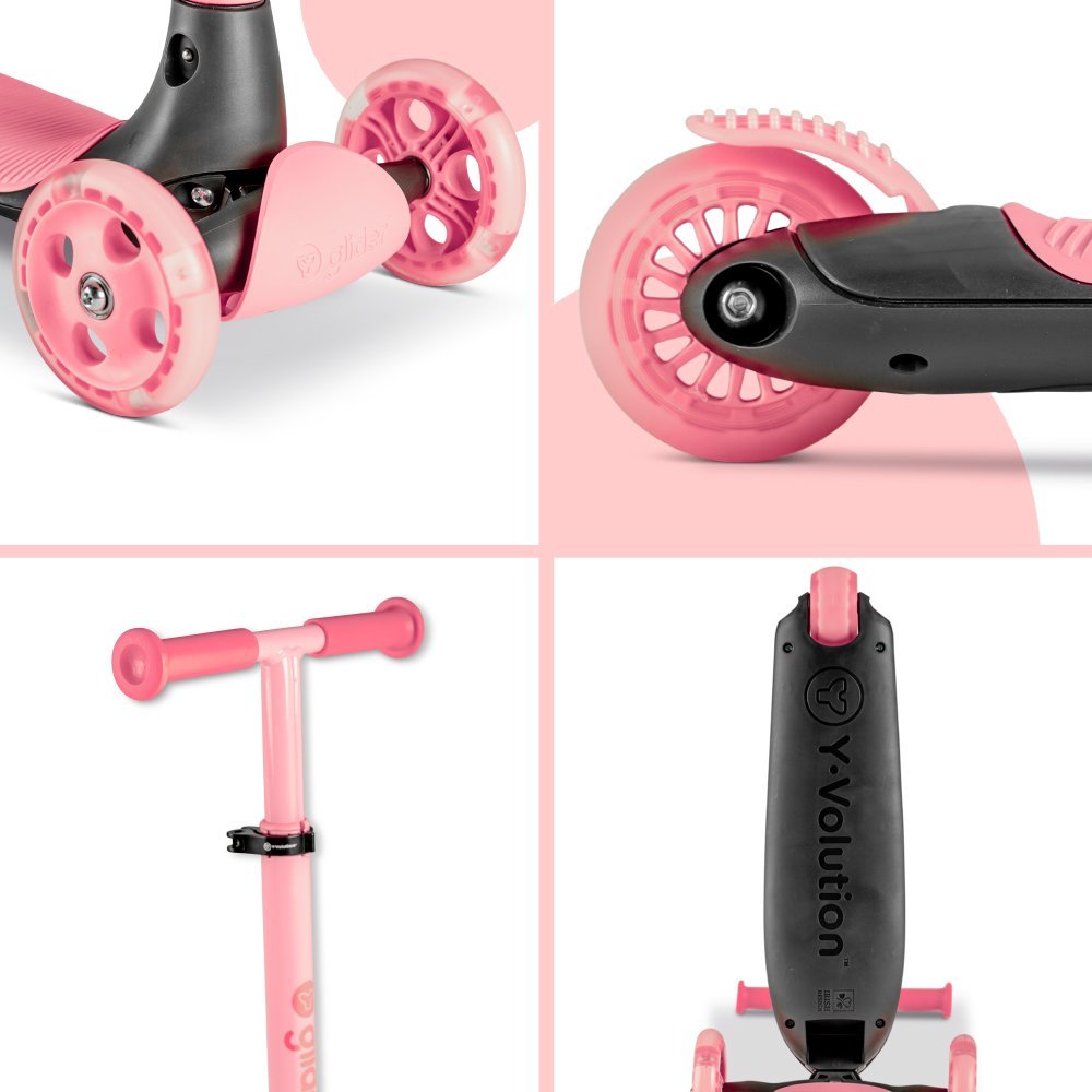 Trotineta cu 3 roti Yvolution Y Glider kiwi pink, roti Led, ghidon reglabil, greutate admisa 50 kg – imaginea 4