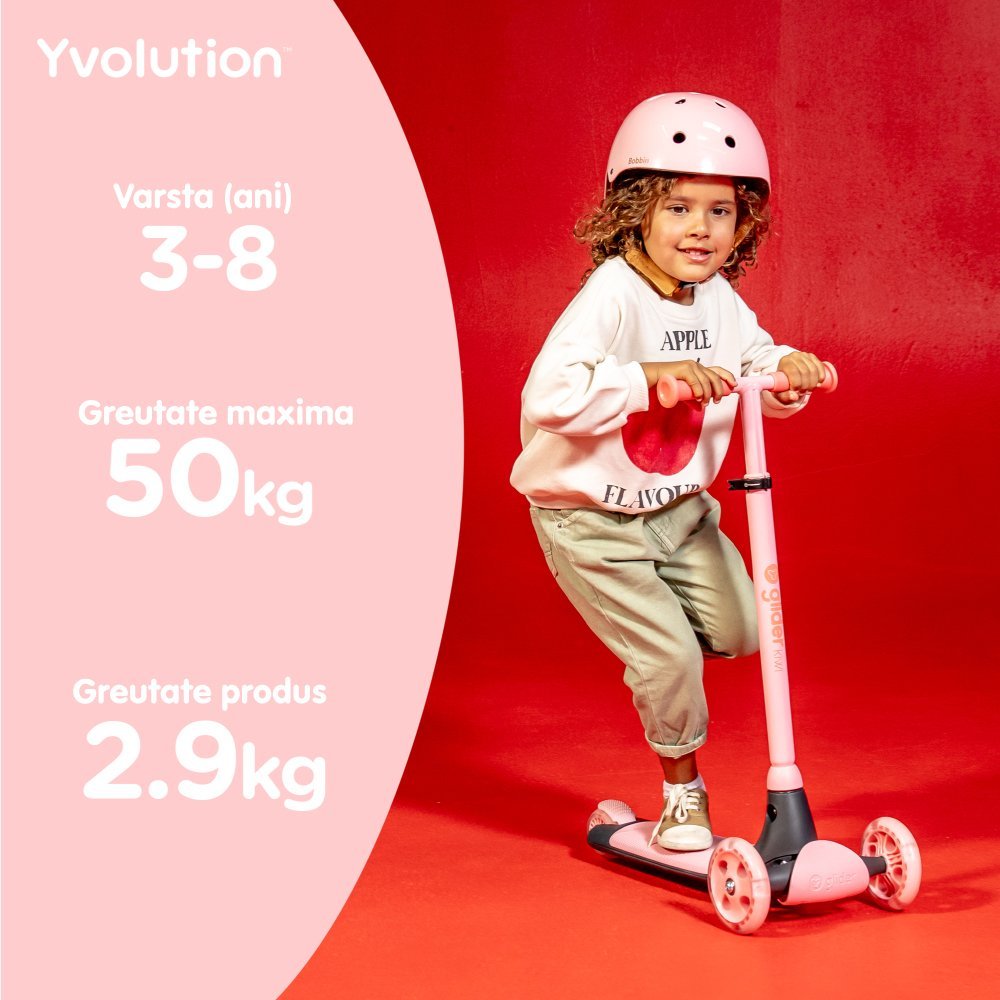 Trotineta cu 3 roti Yvolution Y Glider kiwi pink, roti Led, ghidon reglabil, greutate admisa 50 kg – imaginea 5