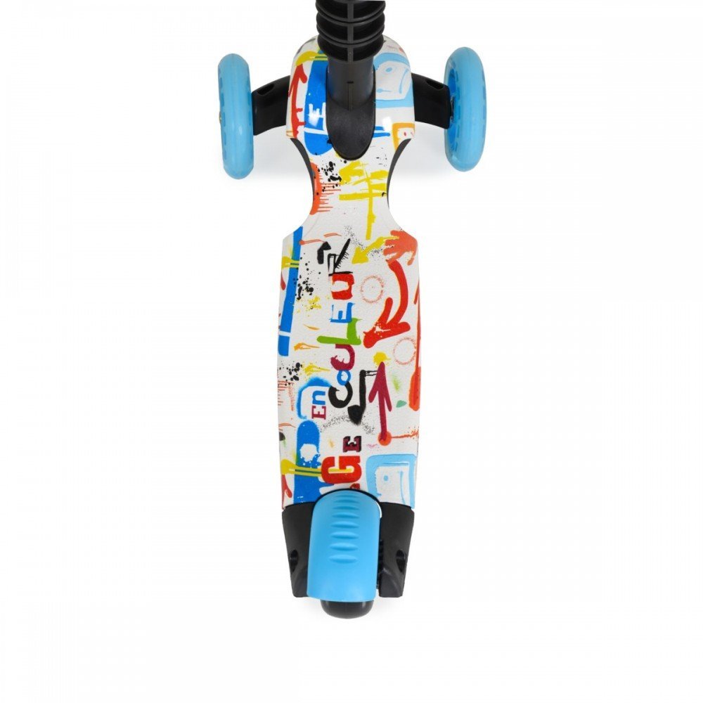 Trotineta evolutiva Scooter 3in1 cu maner parental,viraj intuitiv,inaltime ghidon reglabila pe 3 nivele,baza antiderapanta,scaunel cu spatar,roti PU cu lumini si cosulet Moni Lollipop Blue – imaginea 3