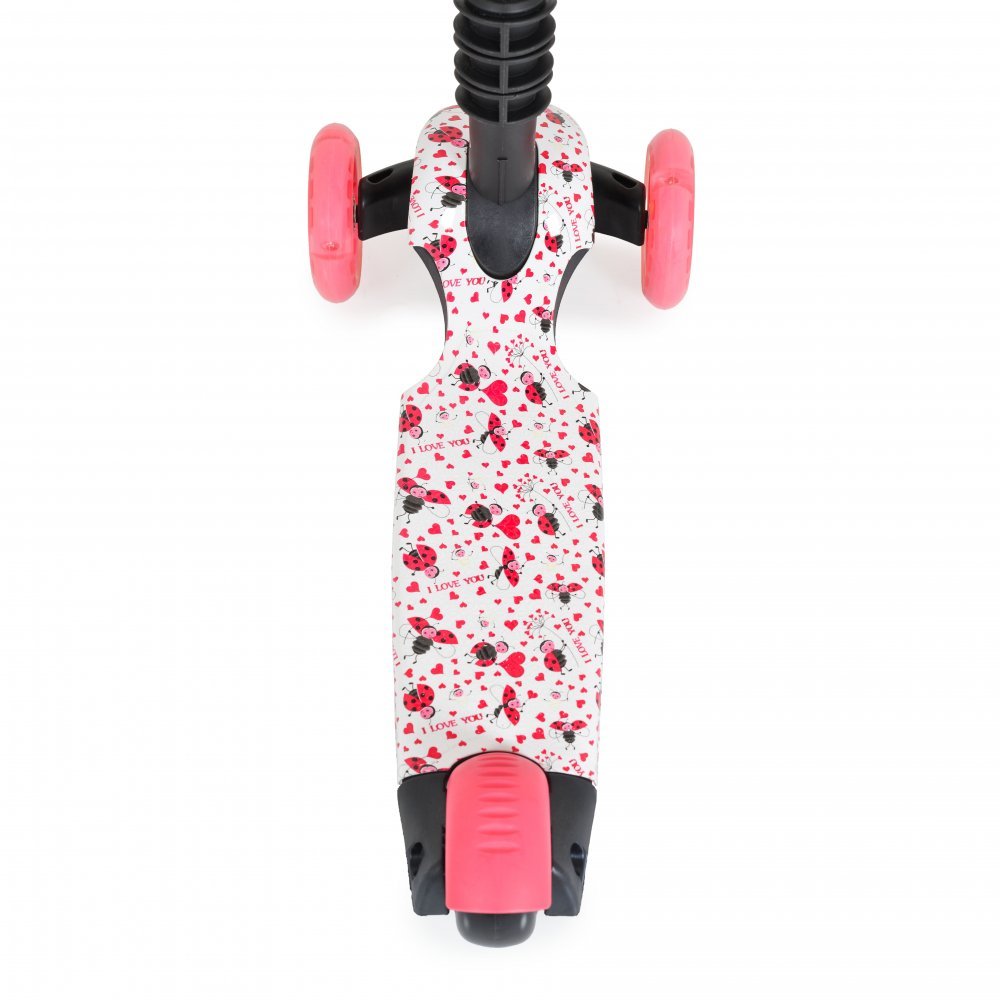 Trotineta evolutiva Scooter 3in1 cu maner parental,viraj intuitiv,inaltime ghidon reglabila pe 3 nivele,baza antiderapanta,scaunel cu spatar,roti PU cu lumini si cosulet Moni Lollipop Red – imaginea 6