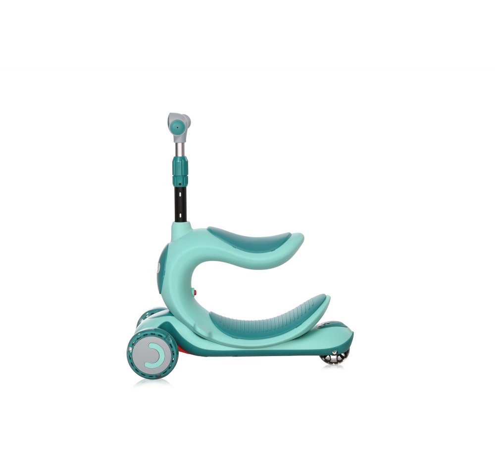 Trotineta pentru copii Trio Blue Green pliabila, roti din silicon cu Led, ghidon reglabil, sezut detasabil, greutate admisa 50 kg, 3 ani+ – imaginea 3