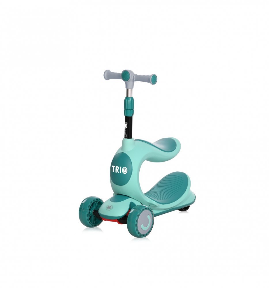 Trotineta pentru copii Trio Blue Green pliabila, roti din silicon cu Led, ghidon reglabil, sezut detasabil, greutate admisa 50 kg, 3 ani+ – imaginea 4