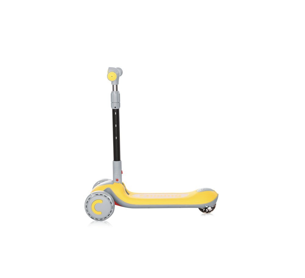 Trotineta pentru copii Trio Yellow pliabila, roti din silicon cu Led, ghidon reglabil, sezut detasabil, greutate admisa 50 kg, 3 ani+ – imaginea 3