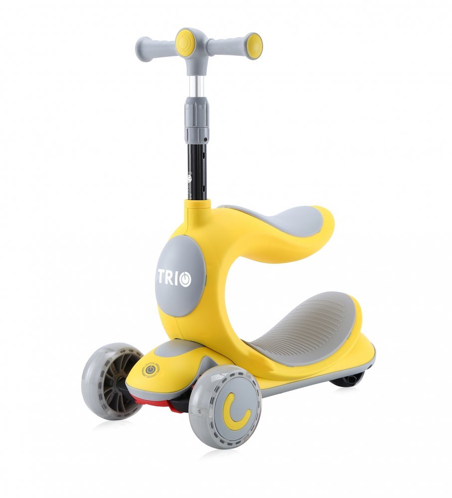 Trotineta pentru copii Trio Yellow pliabila, roti din silicon cu Led, ghidon reglabil, sezut detasabil, greutate admisa 50 kg, 3 ani+ – imaginea 4