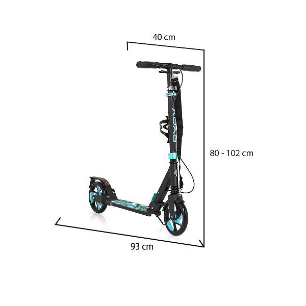 Trotineta cu cadru din aluminiu,3 nivele de reglare a inaltimii,roti PU,suspensii,frana de mana pe disc,de la 10 ani pana la 100kg Byox Plexus Limited Edition turqouize cu suport sticla si centura transport incluse – imaginea 6