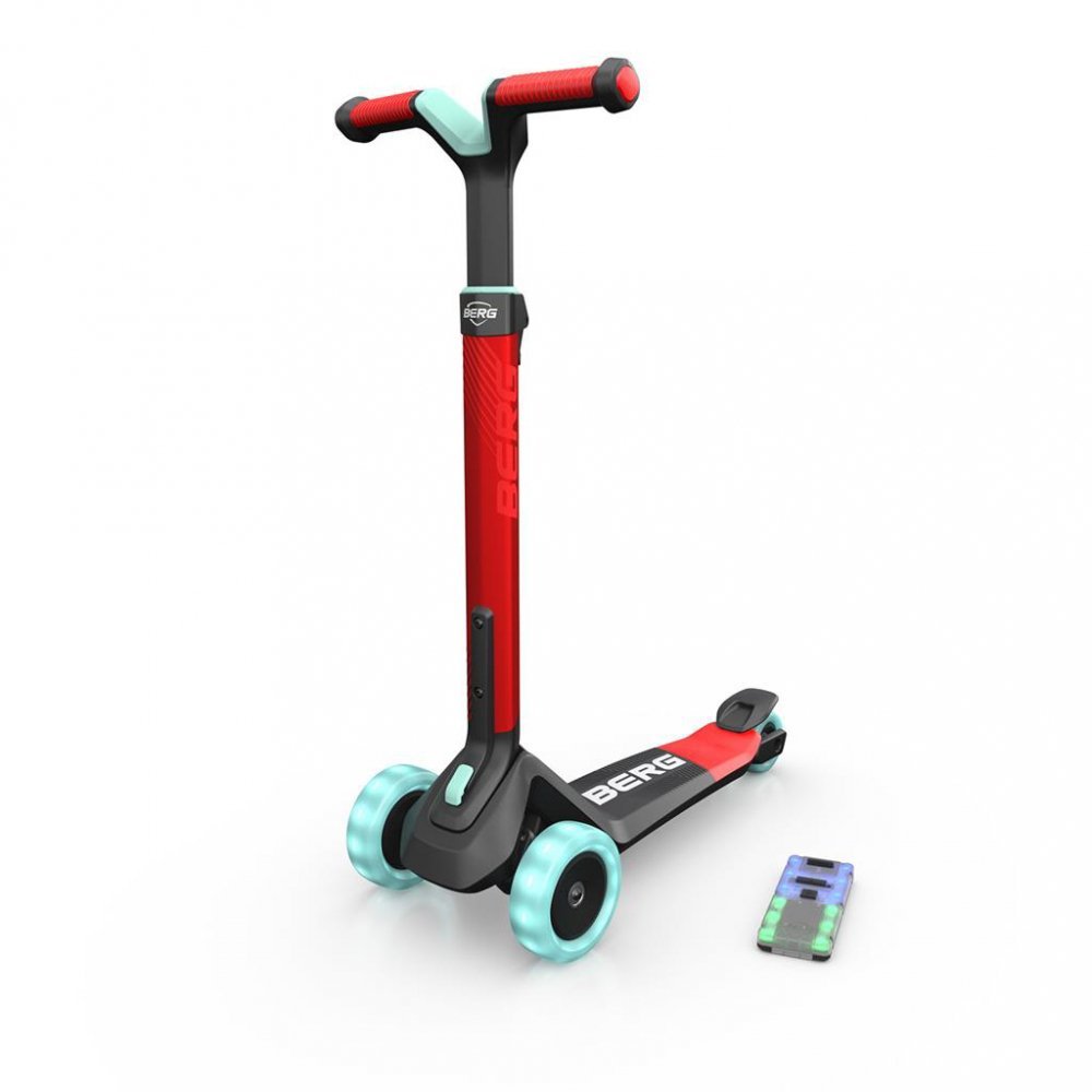Trotineta pliabila cu lumini LED Berg Nexo rosie, ghidon reglabil, greutate admisa 50 kg – imaginea 3