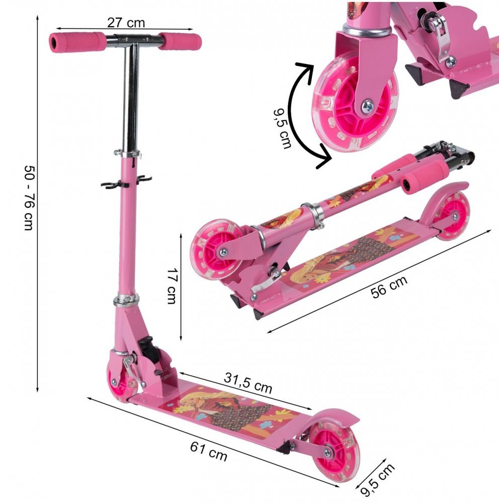 Trotineta pliabila MalPlay Roz cu lumini Led si ghidon reglabil – imaginea 8