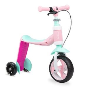Trotineta transformabila 2 in 1 MoMi Elios Pink, lumini LED, ghidon reglabil, platforma antiderapanta, greutate suportata 25 kg