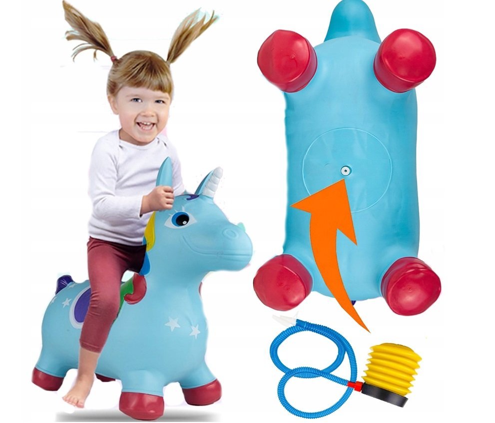Unicorn din cauciuc gonflabil, pentru interiorexterior, cu pompa inclusa, material rezistent si durabil 59 x 50 x 24 cm Blue – imaginea 8