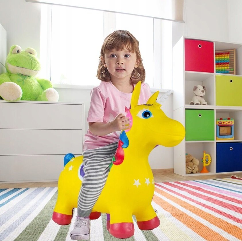 Unicorn din cauciuc gonflabil, pentru interiorexterior, cu pompa inclusa, material rezistent si durabil 59 x 50 x 24 cm Galben – imaginea 5