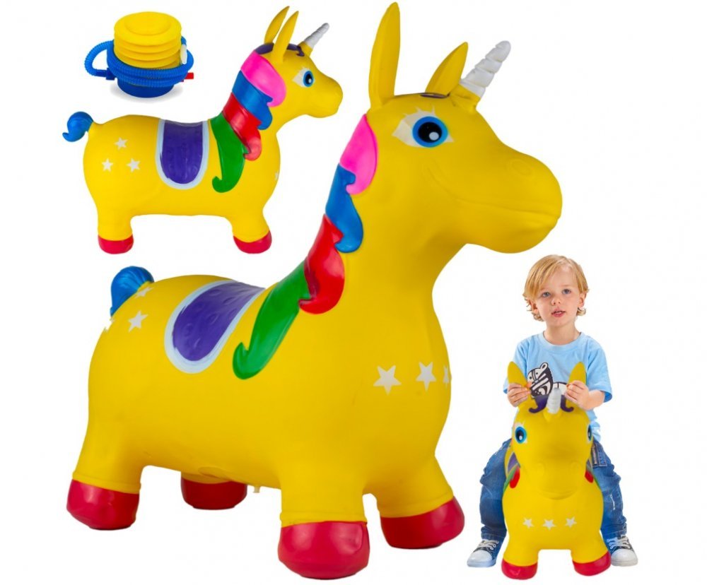 Unicorn din cauciuc gonflabil, pentru interiorexterior, cu pompa inclusa, material rezistent si durabil 59 x 50 x 24 cm Galben – imaginea 7