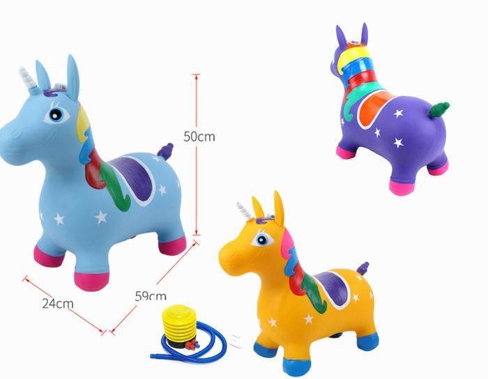 Unicorn din cauciuc gonflabil, pentru interiorexterior, cu pompa inclusa, material rezistent si durabil 59 x 50 x 24 cm Blue – imaginea 2