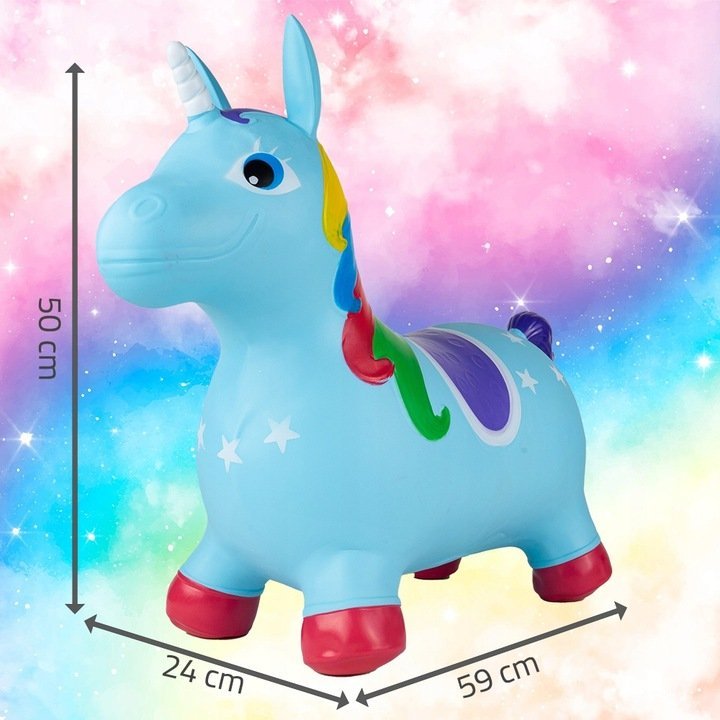 Unicorn din cauciuc gonflabil, pentru interiorexterior, cu pompa inclusa, material rezistent si durabil 59 x 50 x 24 cm Blue – imaginea 4