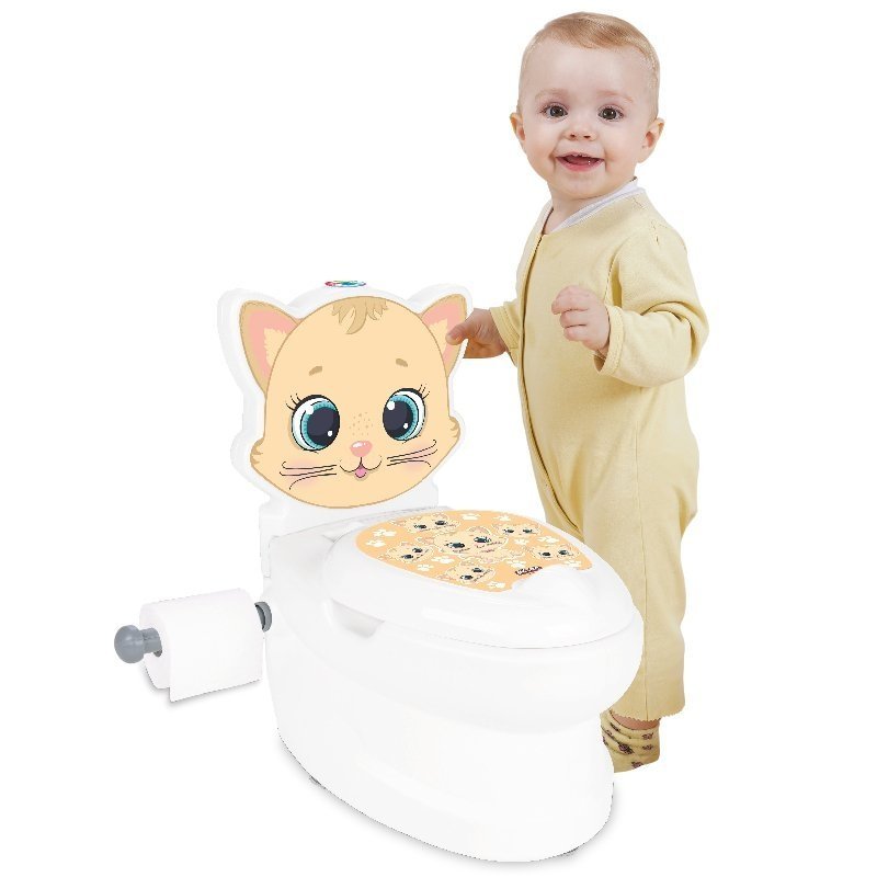 Olita educationala muzicala Pilsan Pisicuta cu baza antialunecare,suport hartie igienica si vas colectare detasabil,design ergonomic,cutie muzicala iluminata cu efect de sunet sifon