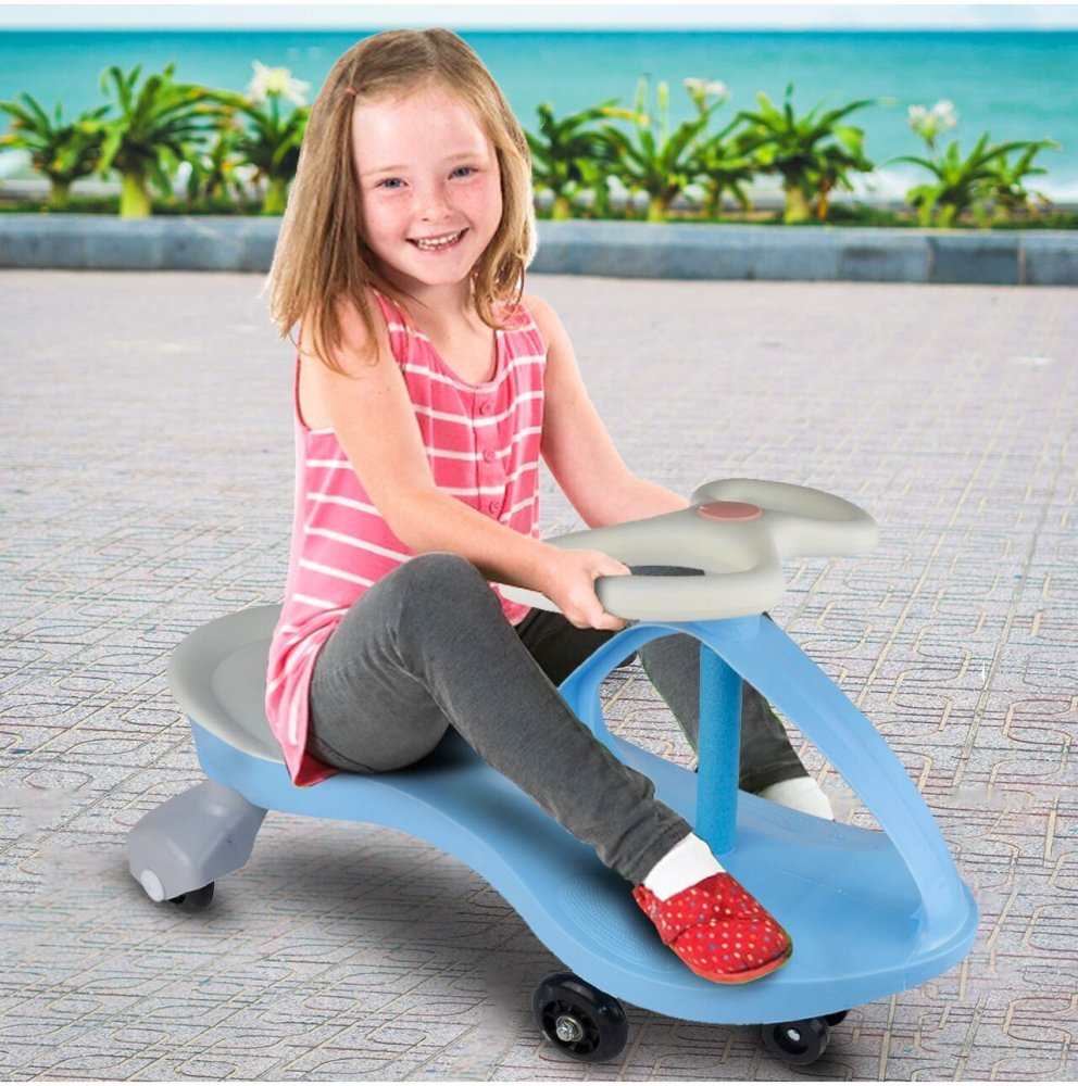PlasmaCar pentru copii fara pedale Malplay Blue, cu volan rotativ 360 grade, roti luminoase din cauciuc, scaun ergonomic, suport pentru picioare aderent, recomandat copiilor de la 2 ani – imaginea 3