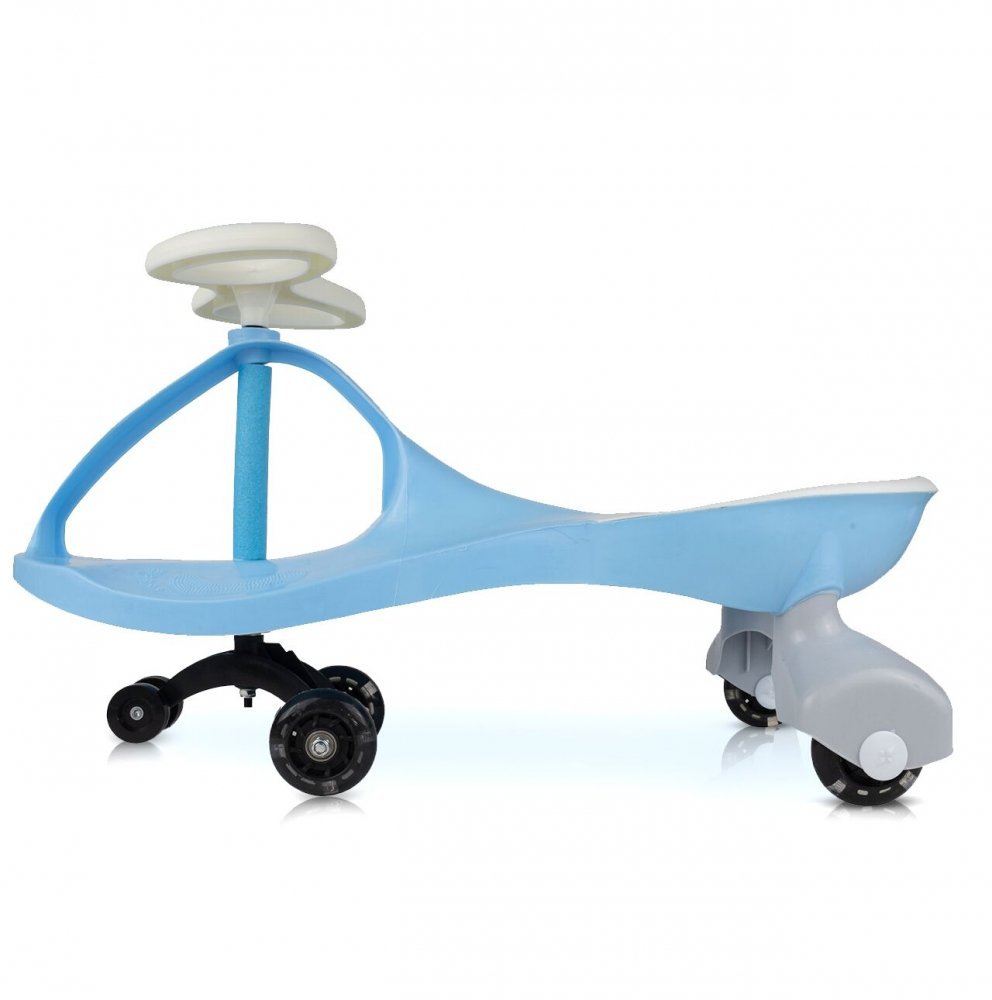 PlasmaCar pentru copii fara pedale Malplay Blue, cu volan rotativ 360 grade, roti luminoase din cauciuc, scaun ergonomic, suport pentru picioare aderent, recomandat copiilor de la 2 ani – imaginea 5