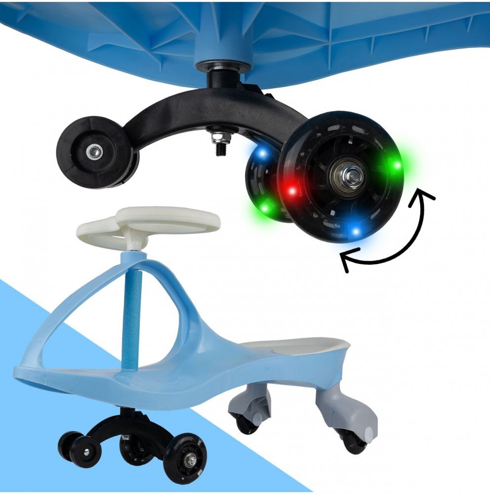 PlasmaCar pentru copii fara pedale Malplay Blue, cu volan rotativ 360 grade, roti luminoase din cauciuc, scaun ergonomic, suport pentru picioare aderent, recomandat copiilor de la 2 ani – imaginea 6