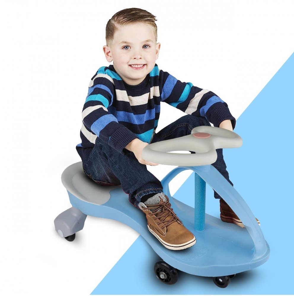 PlasmaCar pentru copii fara pedale Malplay Blue, cu volan rotativ 360 grade, roti luminoase din cauciuc, scaun ergonomic, suport pentru picioare aderent, recomandat copiilor de la 2 ani – imaginea 8