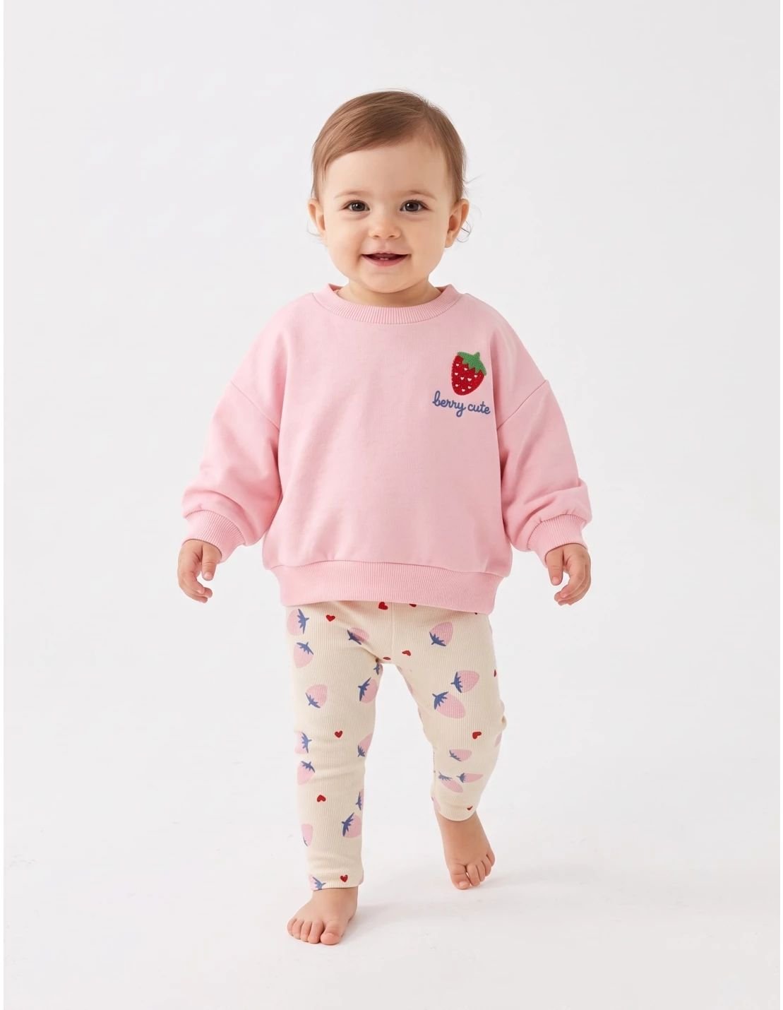 Compleu cu bluza si colanti Strawberry, roz deschis