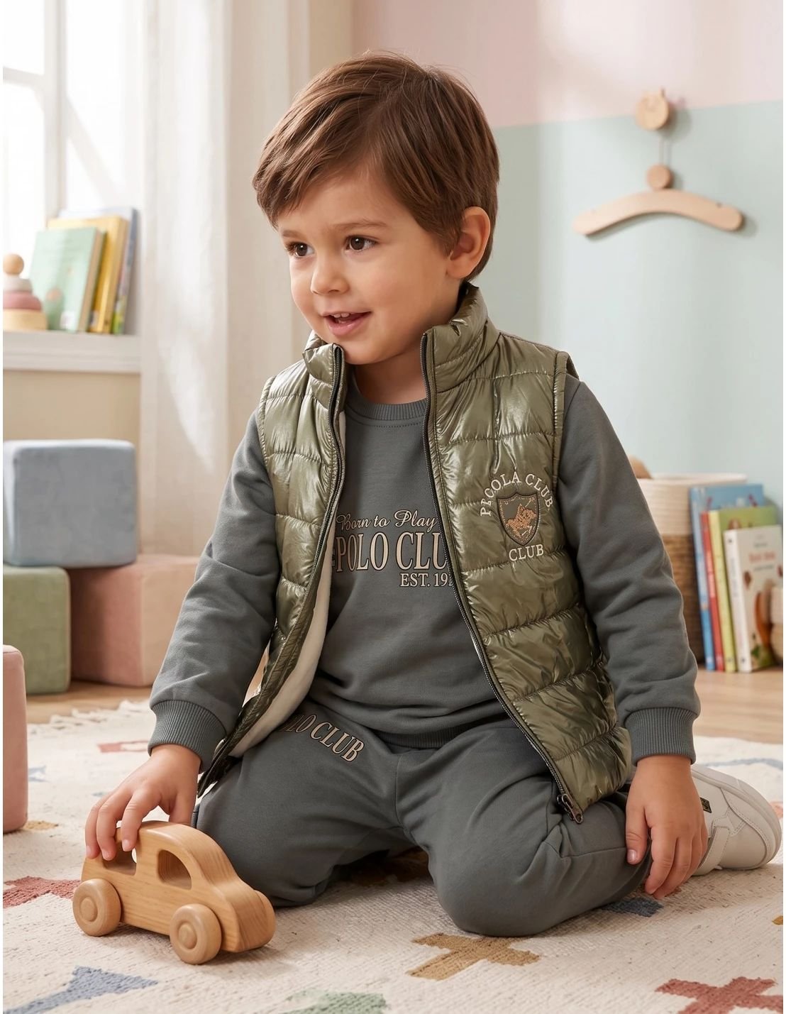 Compleu cu vesta, Born To Play, verde