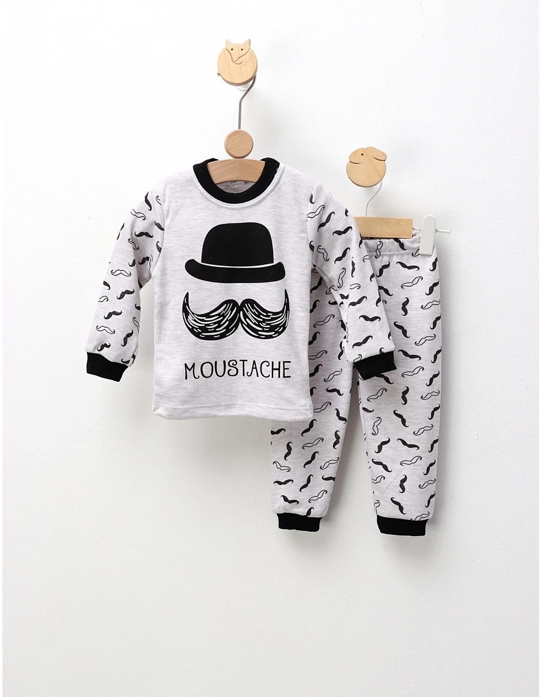 Pijama Mustache, gri-negru