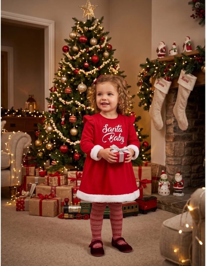Rochita Santa Baby, model alb-rosu