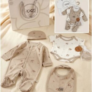Set cadou 5 piese, imprimeu panda, bej