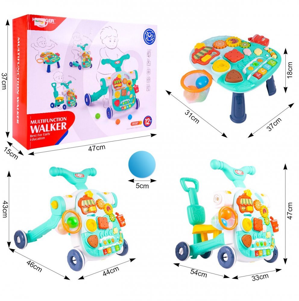 Antepremergator transformabil 4 in 1, cu roti antiderapante, inaltime reglabila, activitati interactive, Pian, panou detasabil si cos de Baschet,  43 x 44 x 47 cm – imaginea 6