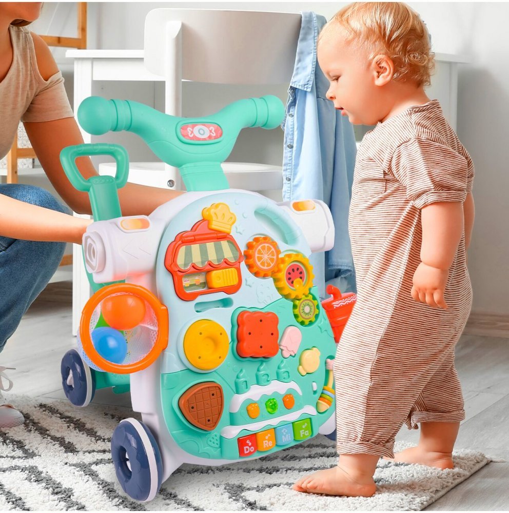 Antepremergator transformabil 4 in 1, cu roti antiderapante, inaltime reglabila, activitati interactive, Pian, panou detasabil si cos de Baschet,  43 x 44 x 47 cm – imaginea 8