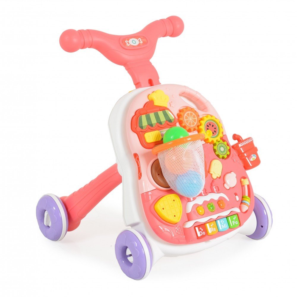 Antepremergator educativ 2 in1 Moni cu cosulet bile si functii muzicale Pink – imaginea 3