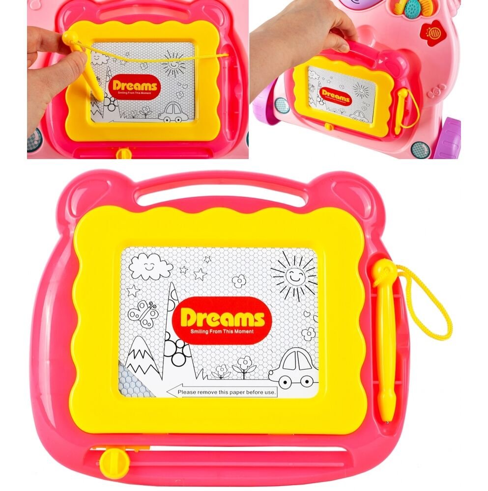 Antepremergator MalpPlay Pink interactiv cu panou muzical si luminos, tabla de desenat – imaginea 2