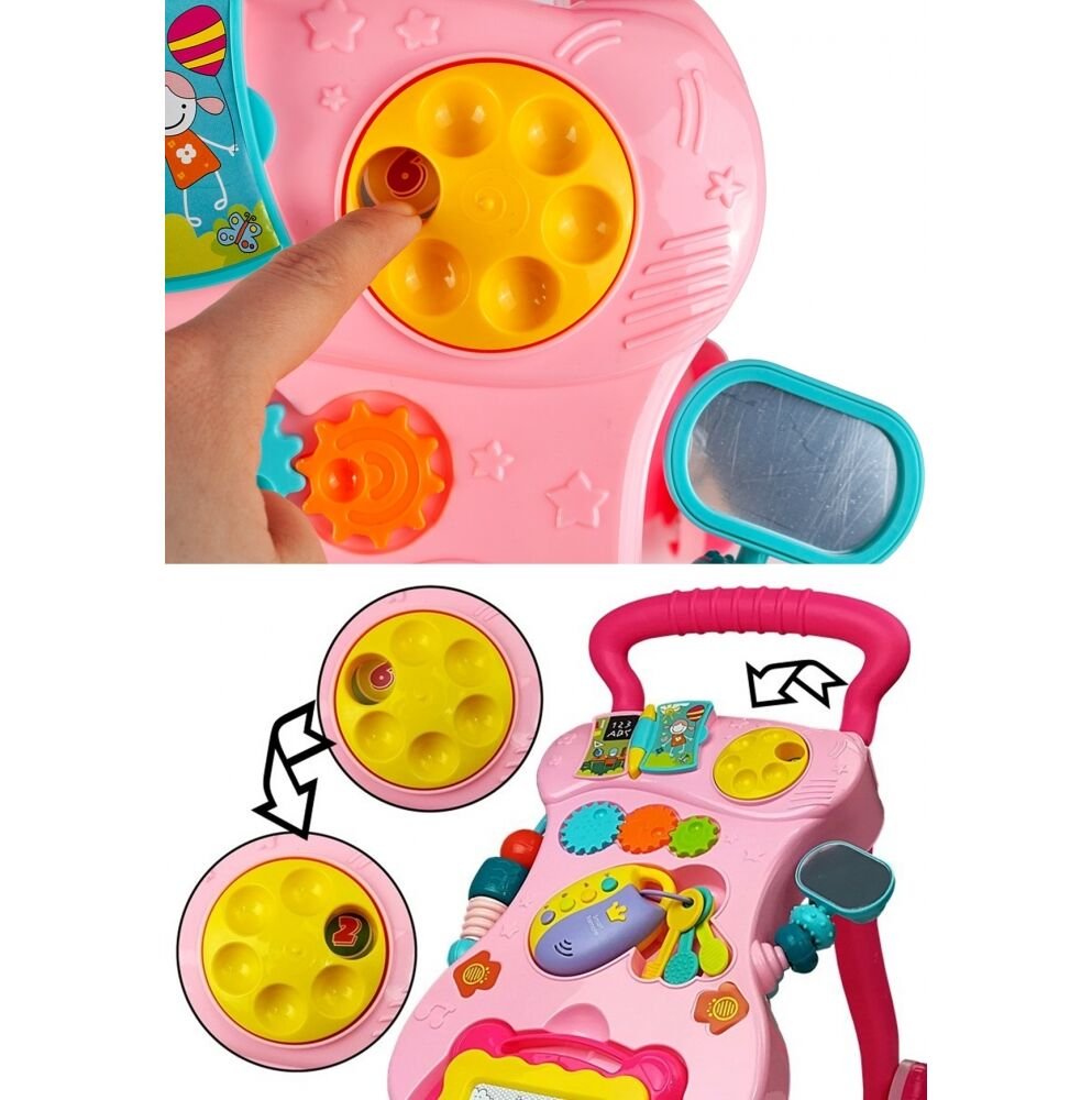 Antepremergator MalpPlay Pink interactiv cu panou muzical si luminos, tabla de desenat – imaginea 3