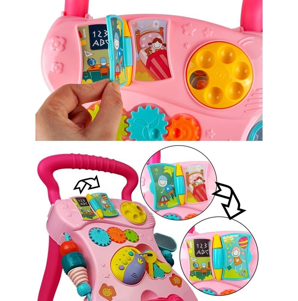 Antepremergator MalpPlay Pink interactiv cu panou muzical si luminos, tabla de desenat – imaginea 4