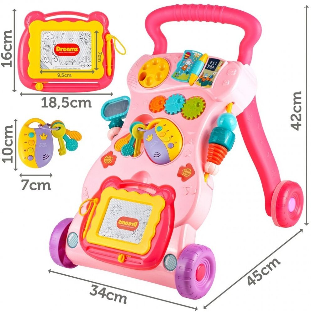 Antepremergator MalpPlay Pink interactiv cu panou muzical si luminos, tabla de desenat – imaginea 6