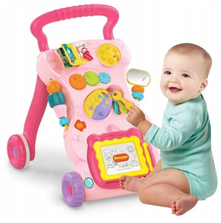 Antepremergator MalpPlay Pink interactiv cu panou muzical si luminos, tabla de desenat – imaginea 7