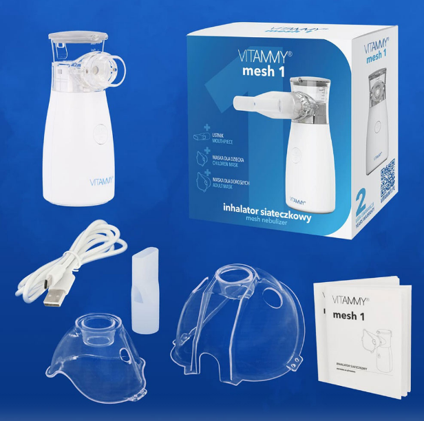 Aparat aerosoli cu tehnologie mesh Vitammy Mesh 1 pentru copii si adulti portabil silentios alb – imaginea 2