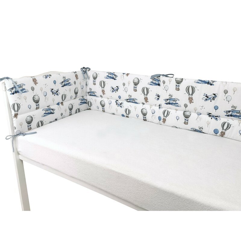 Aparatoare pentru patut MimiNu din bumbac 180×30 cm cu panglici blue plane