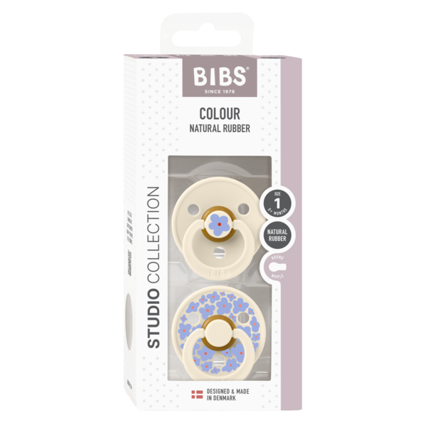 Set 2 suzete Bibs Colour Studio Collection Flower Latex tetina rotunda 0 luni+ Ivory – imaginea 2