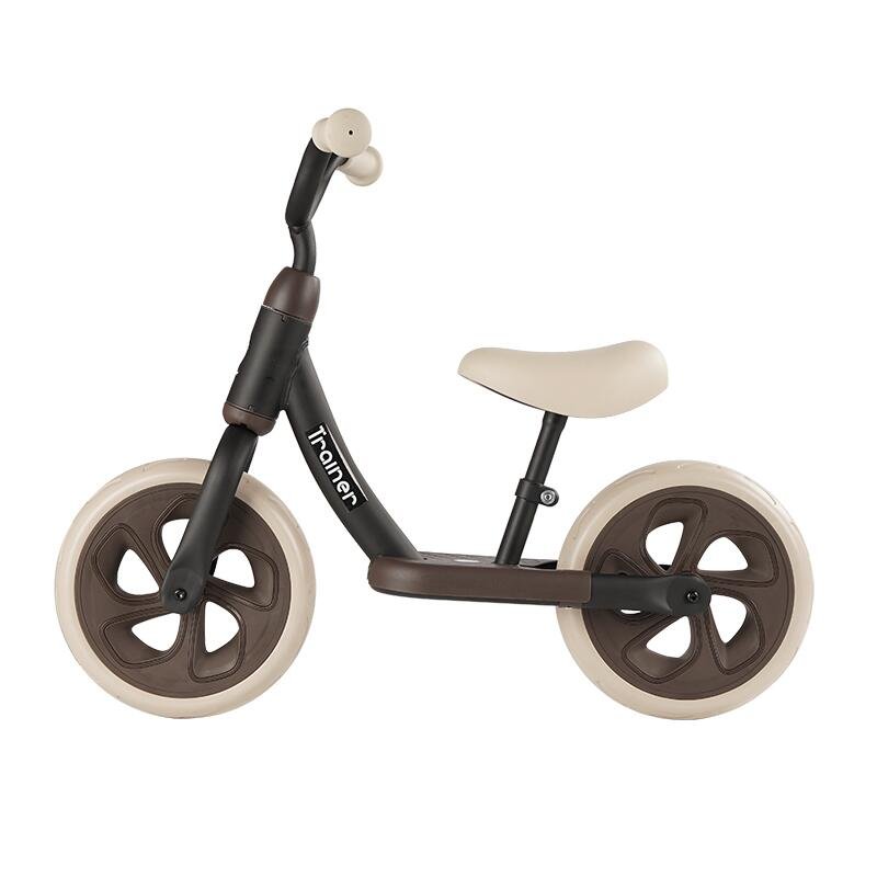 Bicicleta copii fara pedale QPlay Trainer Balance bike negru 10 inch, varsta 2-4 ani, sa din piele ecologica, inaltime ajustabila la ghidon si scaun, roti din spuma EVA cu densitate ridicata