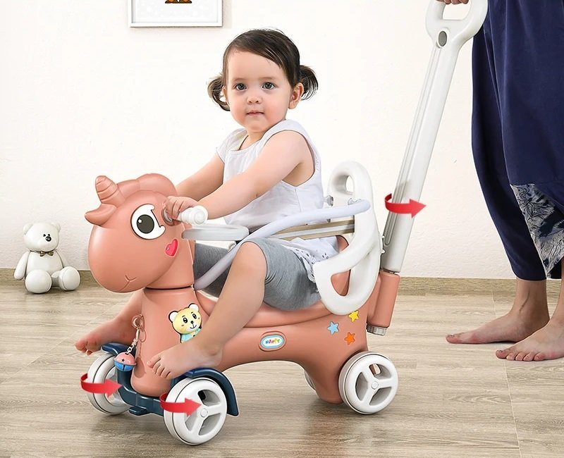 Balansoar 3 in 1 Nichiduta Garden Lovely Unicorn Pink transformabil in vehicul fara pedale cu maner parental, roti EVA, centuri de siguranta, jucarie muzicala, spatar si bara de siguranta detasabile – imaginea 4