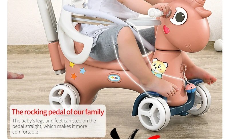 Balansoar 3 in 1 Nichiduta Garden Lovely Unicorn Pink transformabil in vehicul fara pedale cu maner parental, roti EVA, centuri de siguranta, jucarie muzicala, spatar si bara de siguranta detasabile – imaginea 5