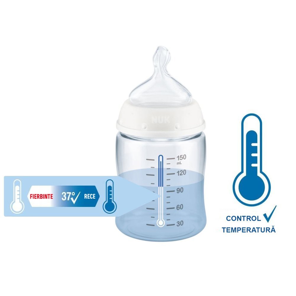 Biberon Nuk for Nature PP 150 ml control temperatura si tetina din silicon S Crem – imaginea 2