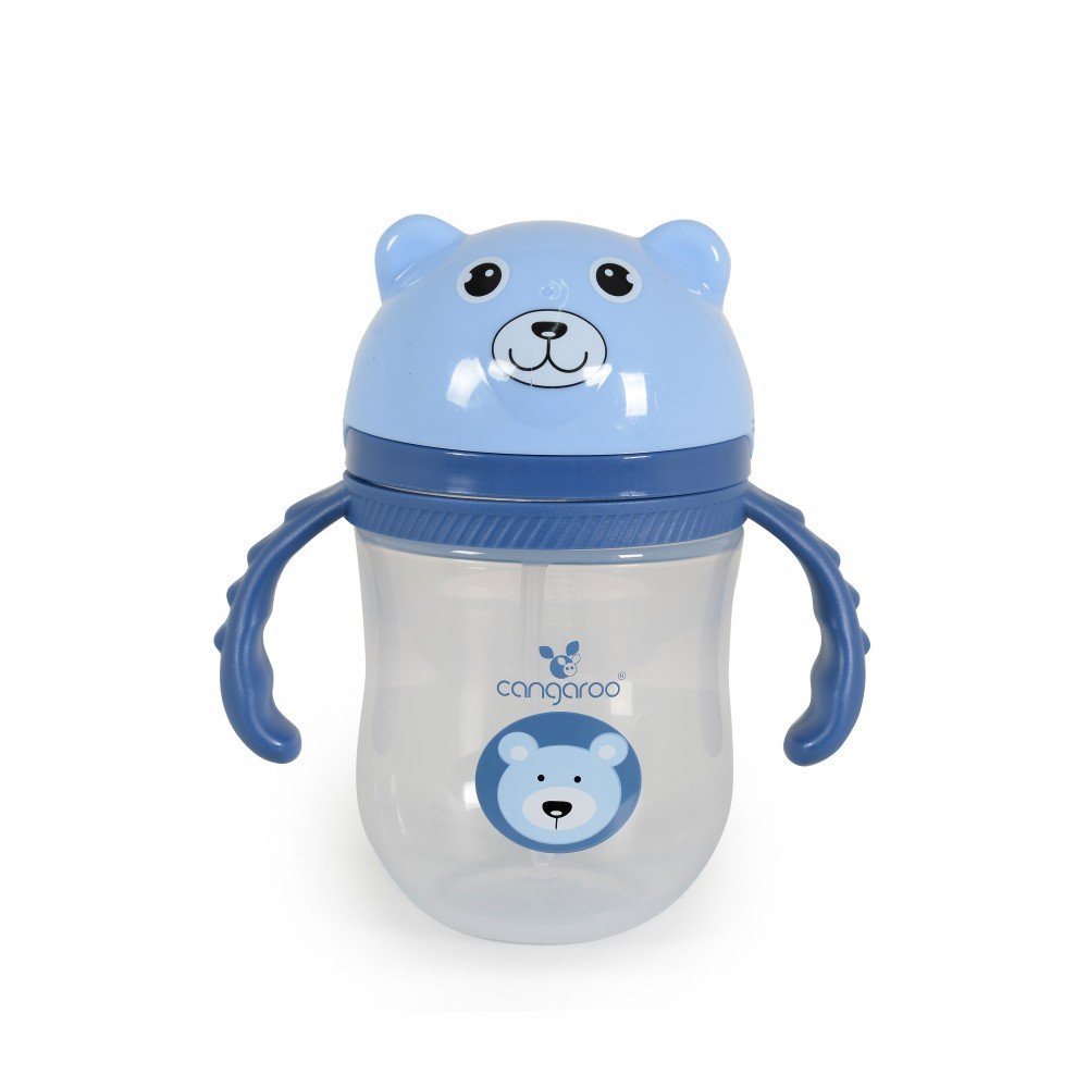 Cana cu pai si manere Cangaroo 240ml Bear Blue Berry – imaginea 3