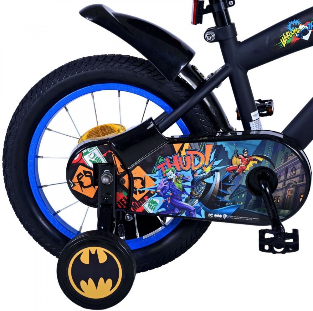 Bicicleta pentru copii EL Batman 14 inch ND, frana de mana pe roata din fata, scaun si ghidon reglabil, spite metalice, roti gonflabile, stopuri reflectorizante – imaginea 3