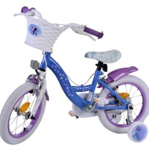 Bicicleta pentru copii EL Disney Frozen 14 inch FM, frana de mana pe ambele roti, scaun si ghidon reglabil, cosulet pe ghidon, roti gonflabile, stopuri reflectorizante