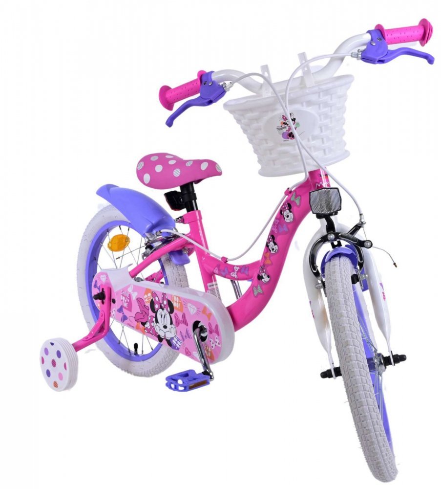 Bicicleta pentru copii EL Minnie Mouse 16 inch Bow Tie, frana de mana pe ambele roti, scaun si ghidon reglabil, cosulet pe ghidon, roti gonflabile, stopuri reflectorizante – imaginea 3