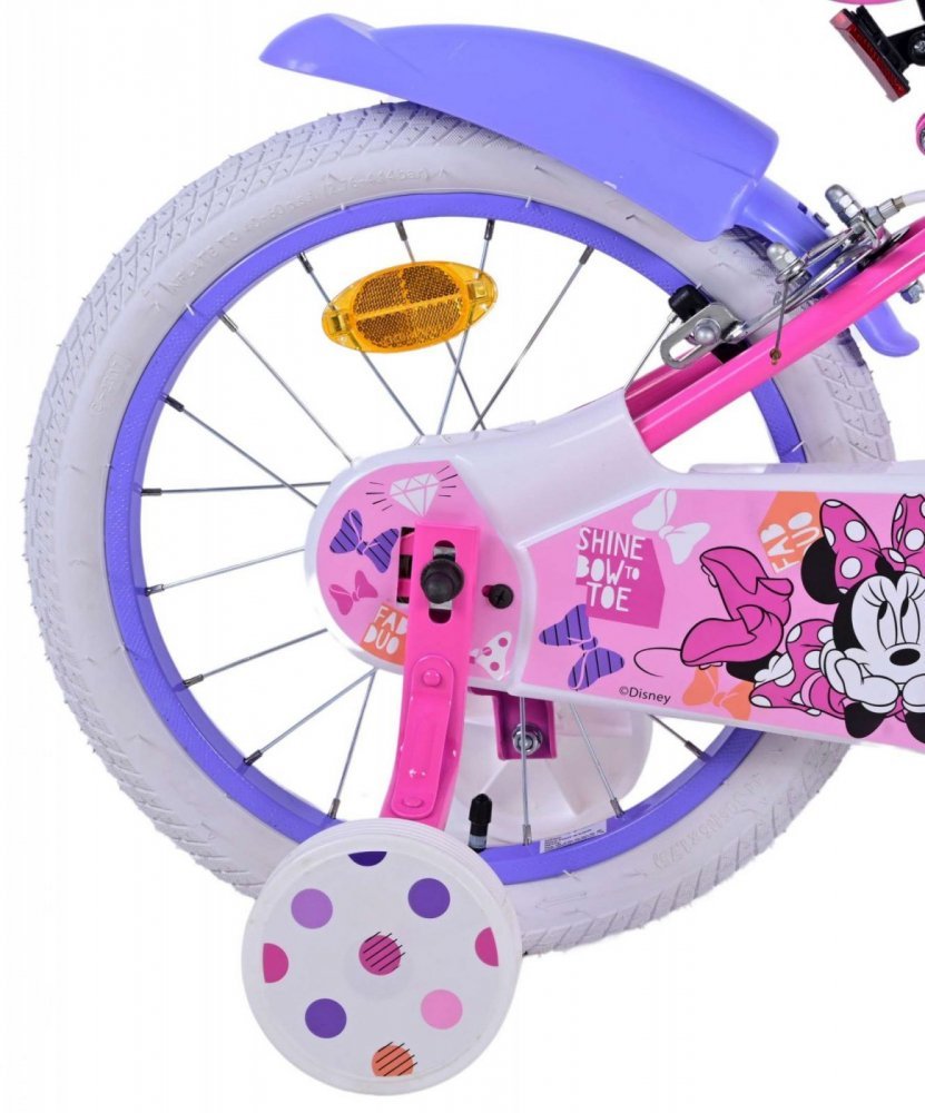 Bicicleta pentru copii EL Minnie Mouse 16 inch Bow Tie, frana de mana pe ambele roti, scaun si ghidon reglabil, cosulet pe ghidon, roti gonflabile, stopuri reflectorizante – imaginea 4