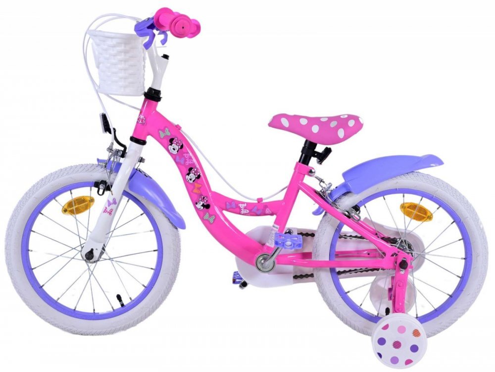 Bicicleta pentru copii EL Minnie Mouse 16 inch Bow Tie, frana de mana pe ambele roti, scaun si ghidon reglabil, cosulet pe ghidon, roti gonflabile, stopuri reflectorizante – imaginea 7
