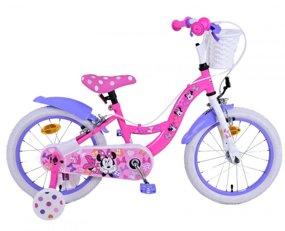 Bicicleta pentru copii EL Minnie Mouse 16 inch Bow Tie, frana de mana pe ambele roti, scaun si ghidon reglabil, cosulet pe ghidon, roti gonflabile, stopuri reflectorizante – imaginea 8