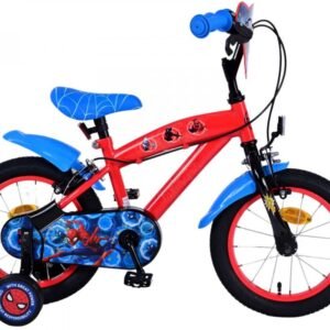 Bicicleta pentru copii EL Spiderman FW 14 inch, frana de mana pe ambele roti, scaun si ghidon reglabil, roti gonflabile, stopuri reflectorizante